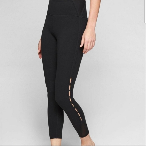 Athleta Pants - Athleta Black High Rise Peekaboo Mesh 7/8 Leggings Size M/P EUC